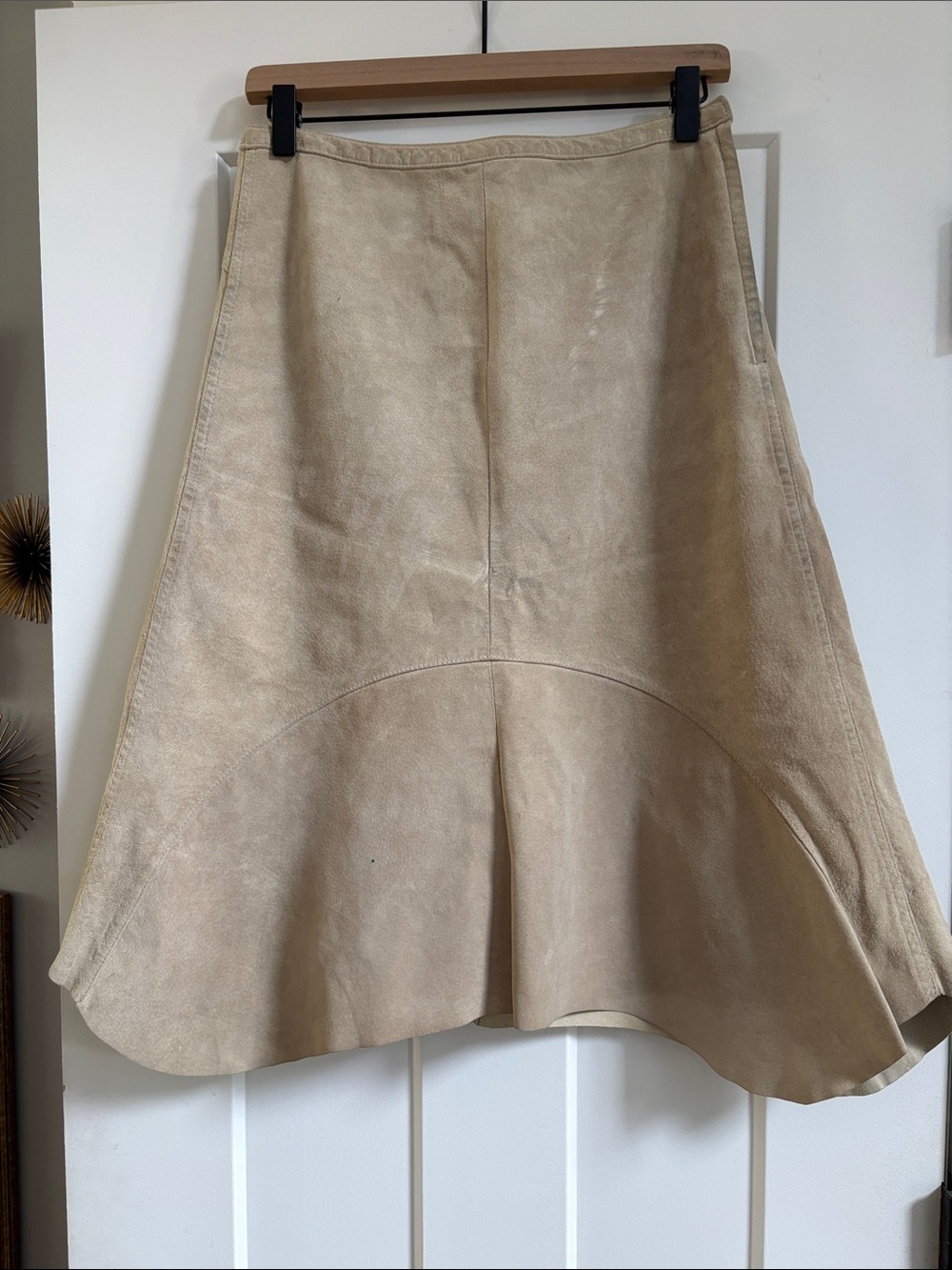 Ideology Beige Suede A-Line Skirt with Circular Panel